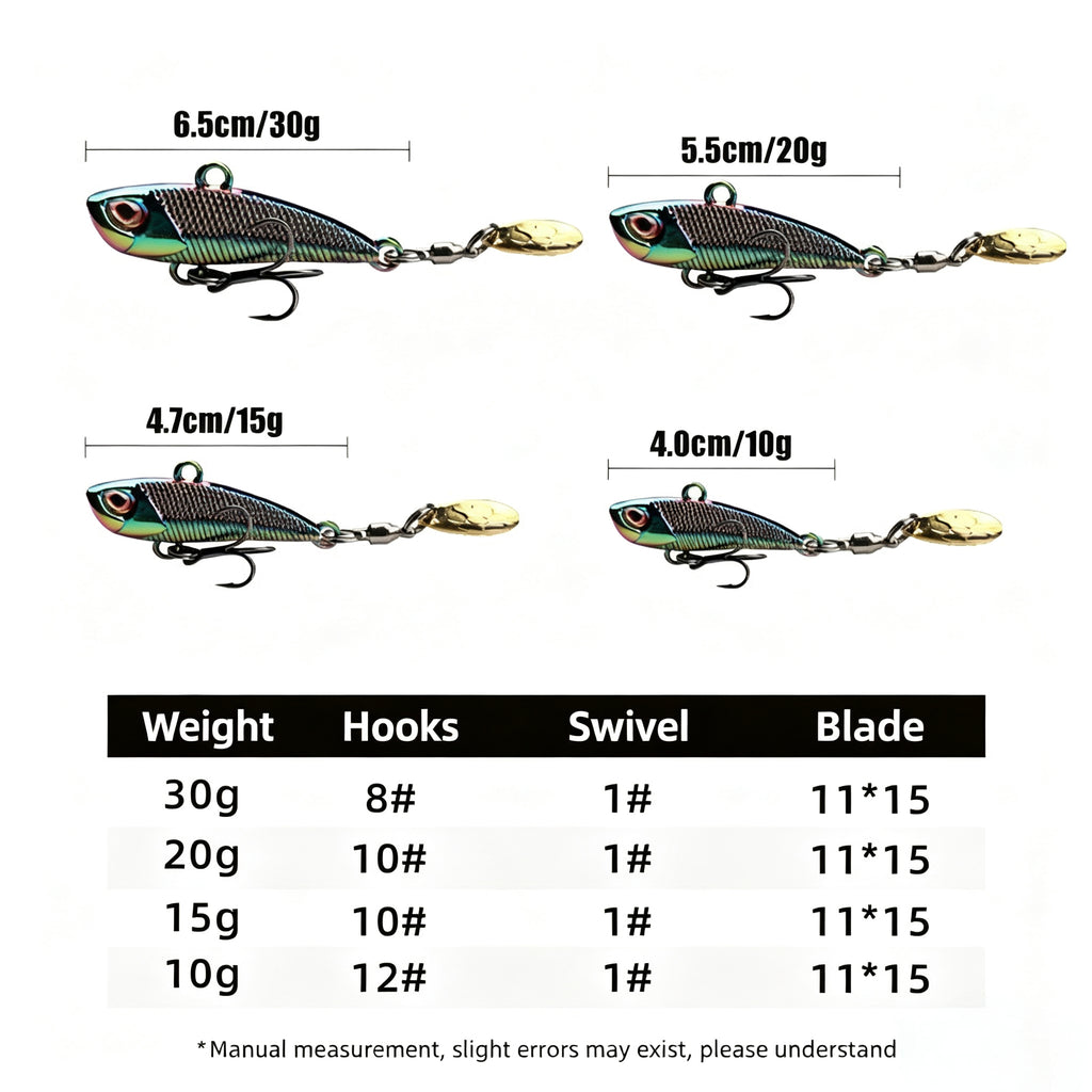 3-Piece Hook Set，Zinc Alloy VIB Treble Hook Bearing Swivel Spoon Composite Bait