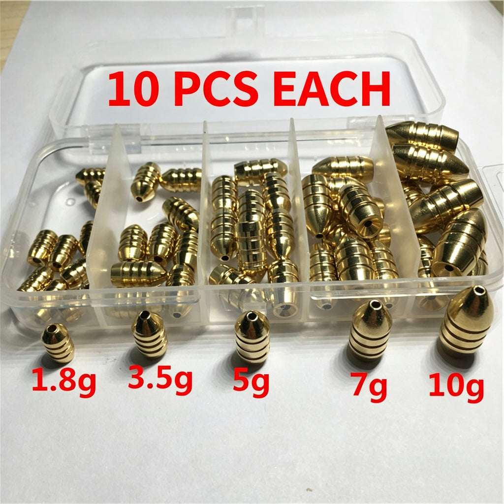 51-Piece Threaded Bullet Copper Weight Set, Texas Rig Lure Fishing Accessories Kit
