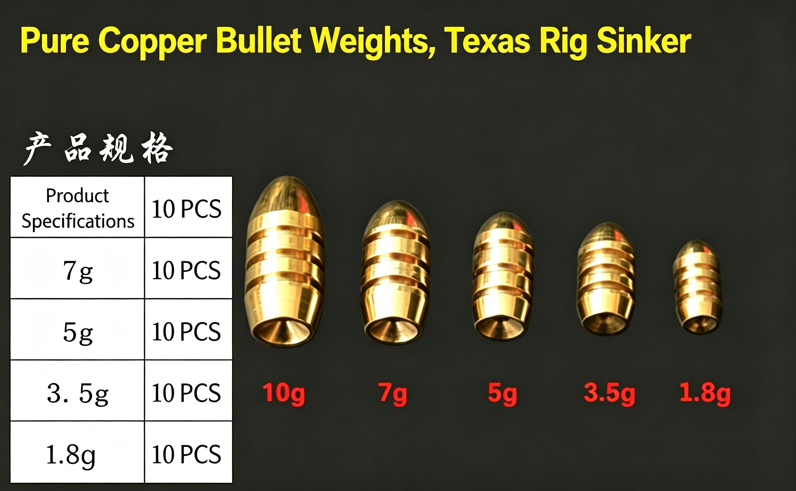 51-Piece Threaded Bullet Copper Weight Set, Texas Rig Lure Fishing Accessories Kit