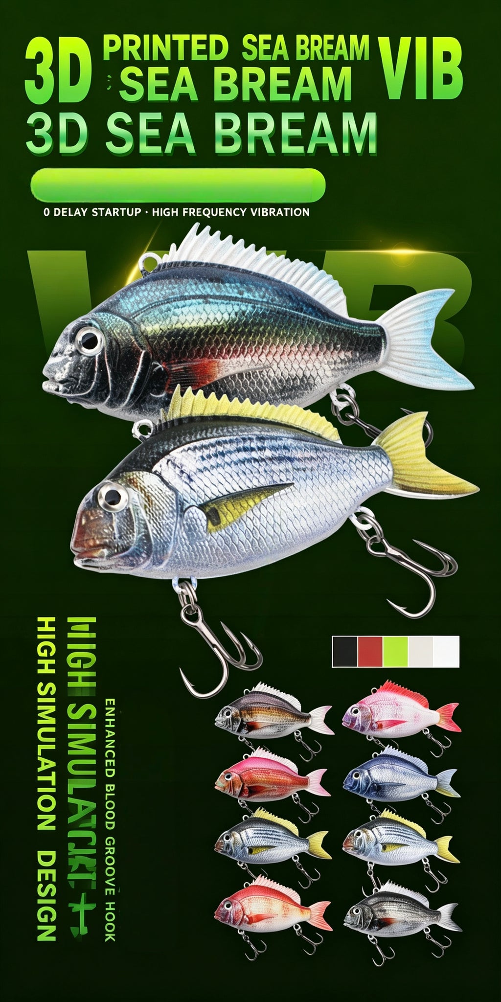 3D-Printed Seabream VIB Hard Lure Realistic Painted Bionic Fishing Lure