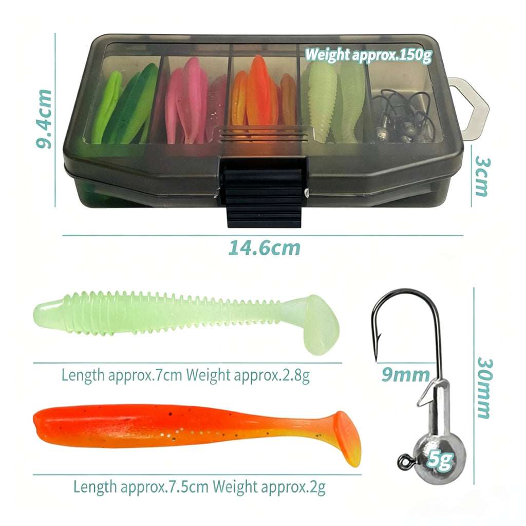 Screw T-Tail Soft Bait Jig Head Set for fishing