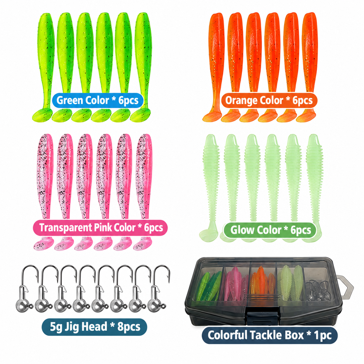 Screw T-Tail Soft Bait Jig Head Set for fishing
