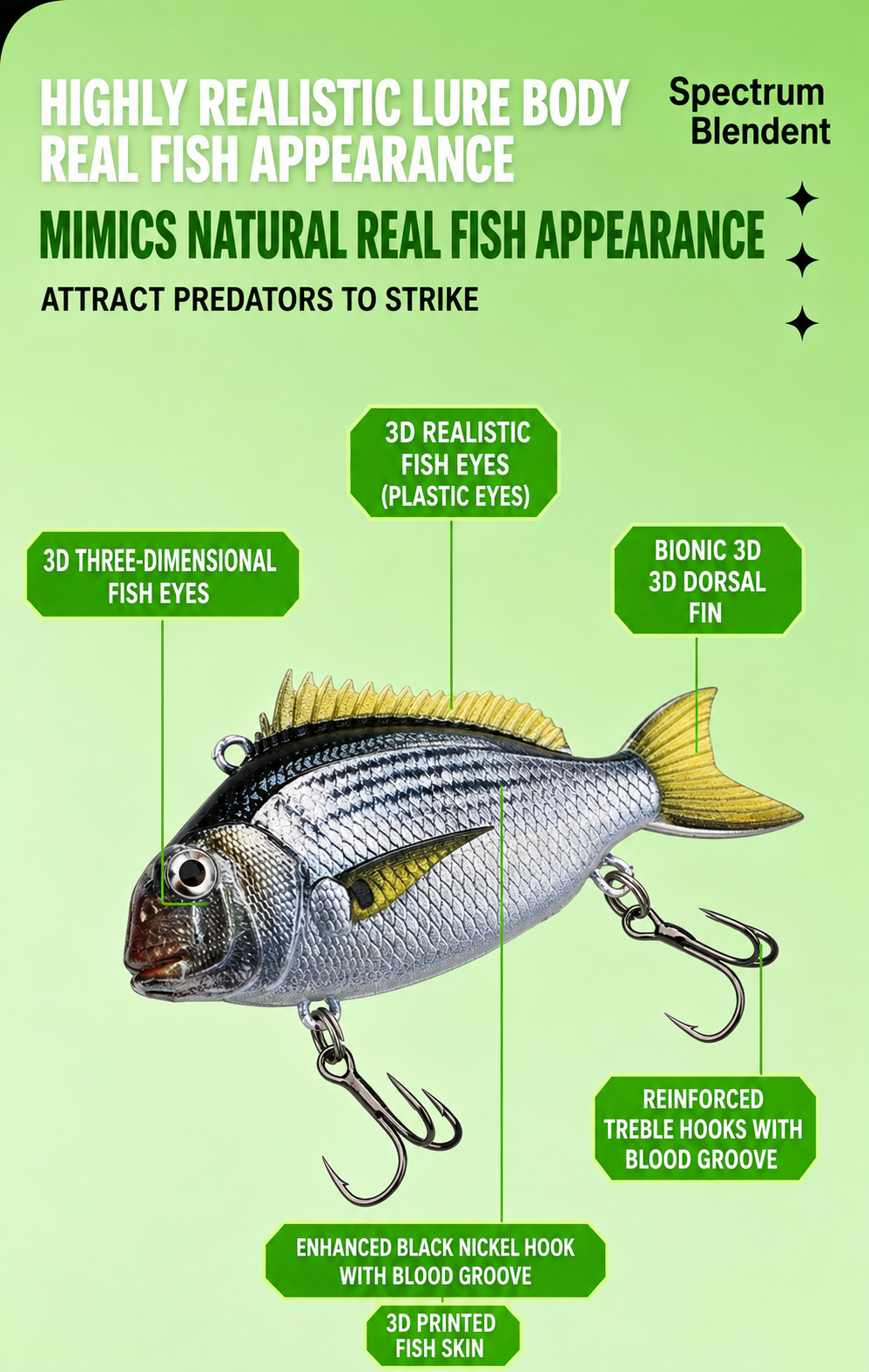 3D-Printed Seabream VIB Hard Lure Realistic Painted Bionic Fishing Lure