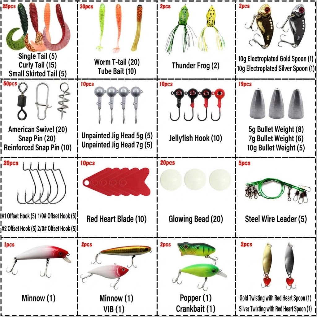 Fishing Lure Set with Double-Sided Tackle Box – Soft Lures, Hard Baits, Hooks & Terminal Tackle Combo