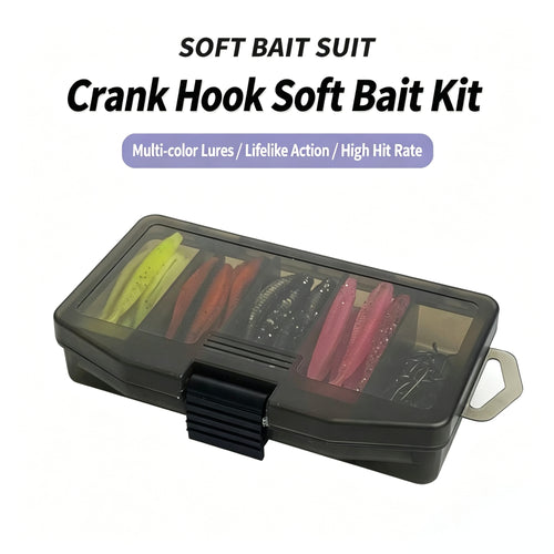 61pcs Soft Fishing Lure Set, Artificial Plastic Worms with Offset Hooks in Tackle Box