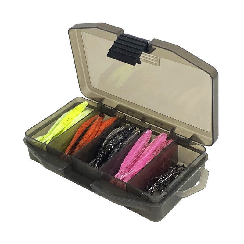 61pcs Soft Fishing Lure Set, Artificial Plastic Worms with Offset Hooks in Tackle Box
