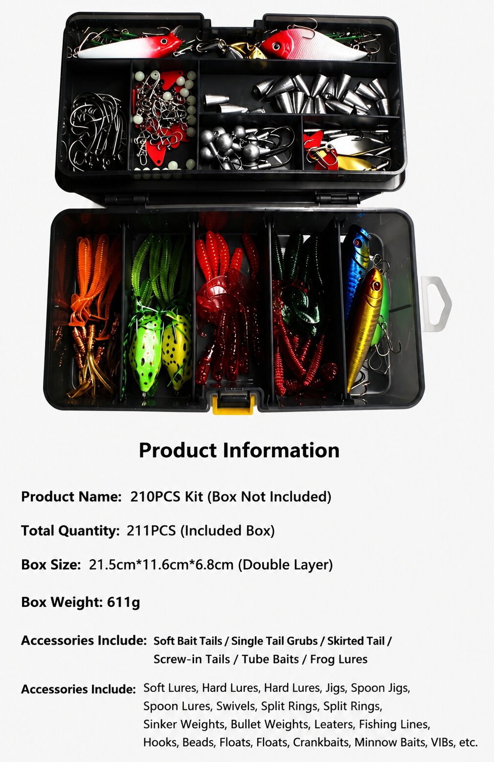 Fishing Lure Set with Double-Sided Tackle Box – Soft Lures, Hard Baits, Hooks & Terminal Tackle Combo