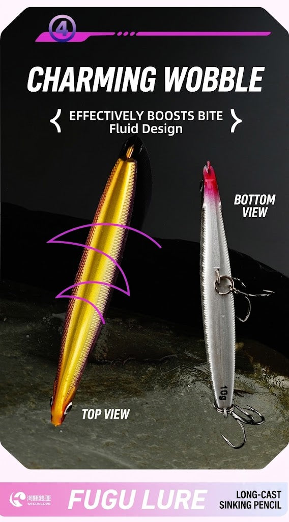 Slow Sinking Pencil Fishing Lure for Long Distance Casting – Hard Bait for Sea Bass