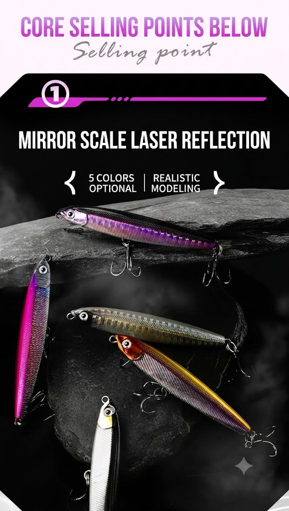 Slow Sinking Pencil Fishing Lure for Long Distance Casting – Hard Bait for Sea Bass
