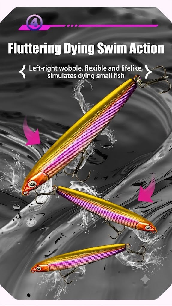 Slow Sinking Pencil Fishing Lure for Long Distance Casting – Hard Bait for Sea Bass