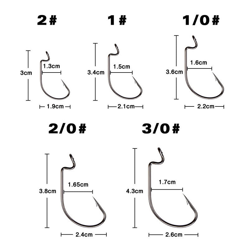 Fishing Hook Set - 51 Pcs Offset Worm Hooks in Small 5-Compartment Box, Wide Gap Bass Hooks for Soft Baits